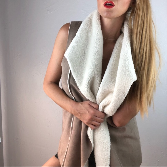 SUSINA Faux Suede & Shearling Cozy Tan Vest Small - Picture 2 of 14